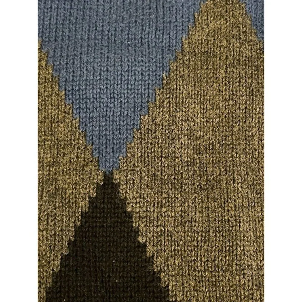 Nautica Mens Argyle Sweater L Black Blue Gray 100% Cotton Classic Knit Long Slee